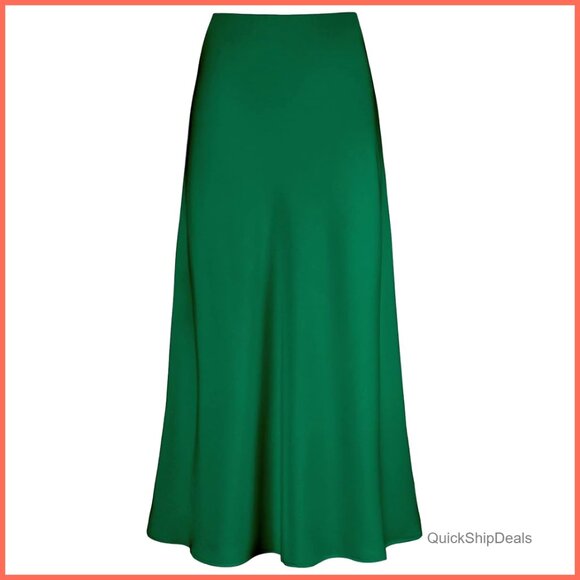 Satin Silk High Waist Ruffle A-Line Maxi Skirt Tulip Hem